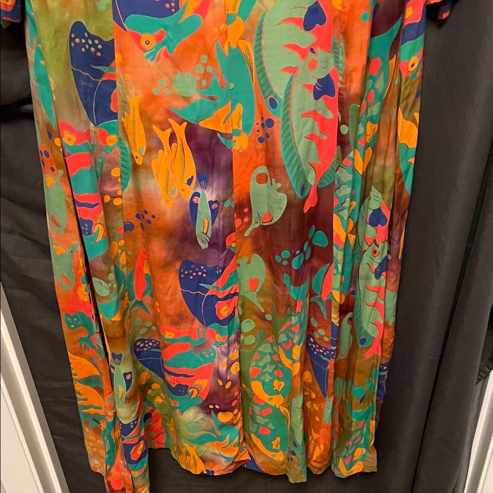 Nwot’s Women’s Fish Pattern Multicolour Midi Dress Size Large - Picture 4 of 6
